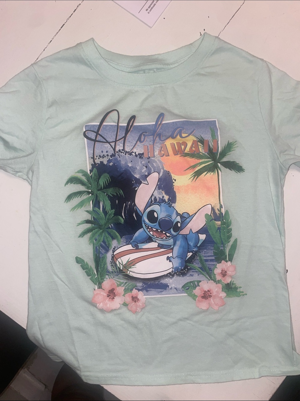 Disney Lilo & Stitch Aloha Hawaii Kids Tee - Light Mint size L 10/12